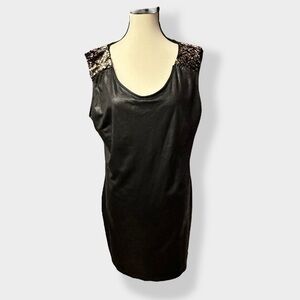 Women’s XL Vintage Smash! Black Suede Sequin Sleeveless Mini Dress  XL